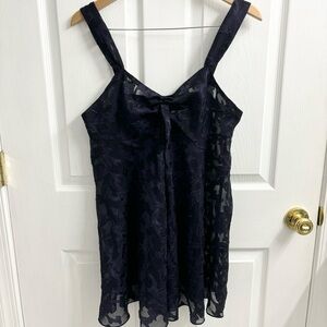 Vintage Victoria’s Secret Babydoll Lingerie Top Navy Blue Med Gold Label Sheer